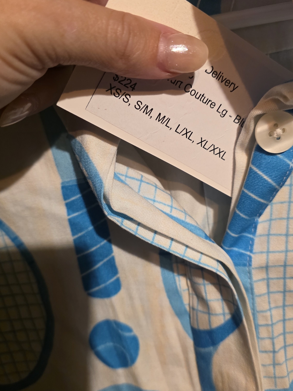 Holly Shae NWT Blue & White Tennis-Print Maxi Shirt Dress PTP 21 With Sash Belt - Picture 3 of 4